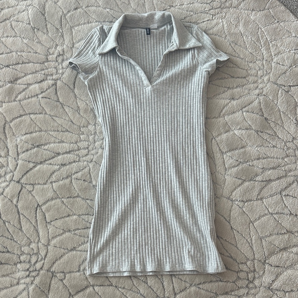 Divided Light Gray Collared Mini Dress